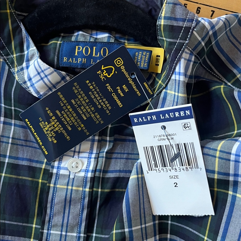 Polo Ralph Lauren Women Multi Color Cotton Blouson-Sleeve Shirt, Size 2 NWT - Picture 8 of 10